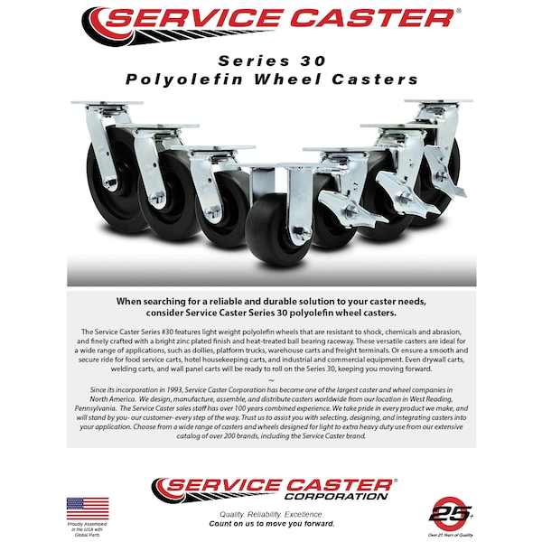 5 Inch Polyolefin Caster Set With Ball Bearings And Total Lock Brakes SCC